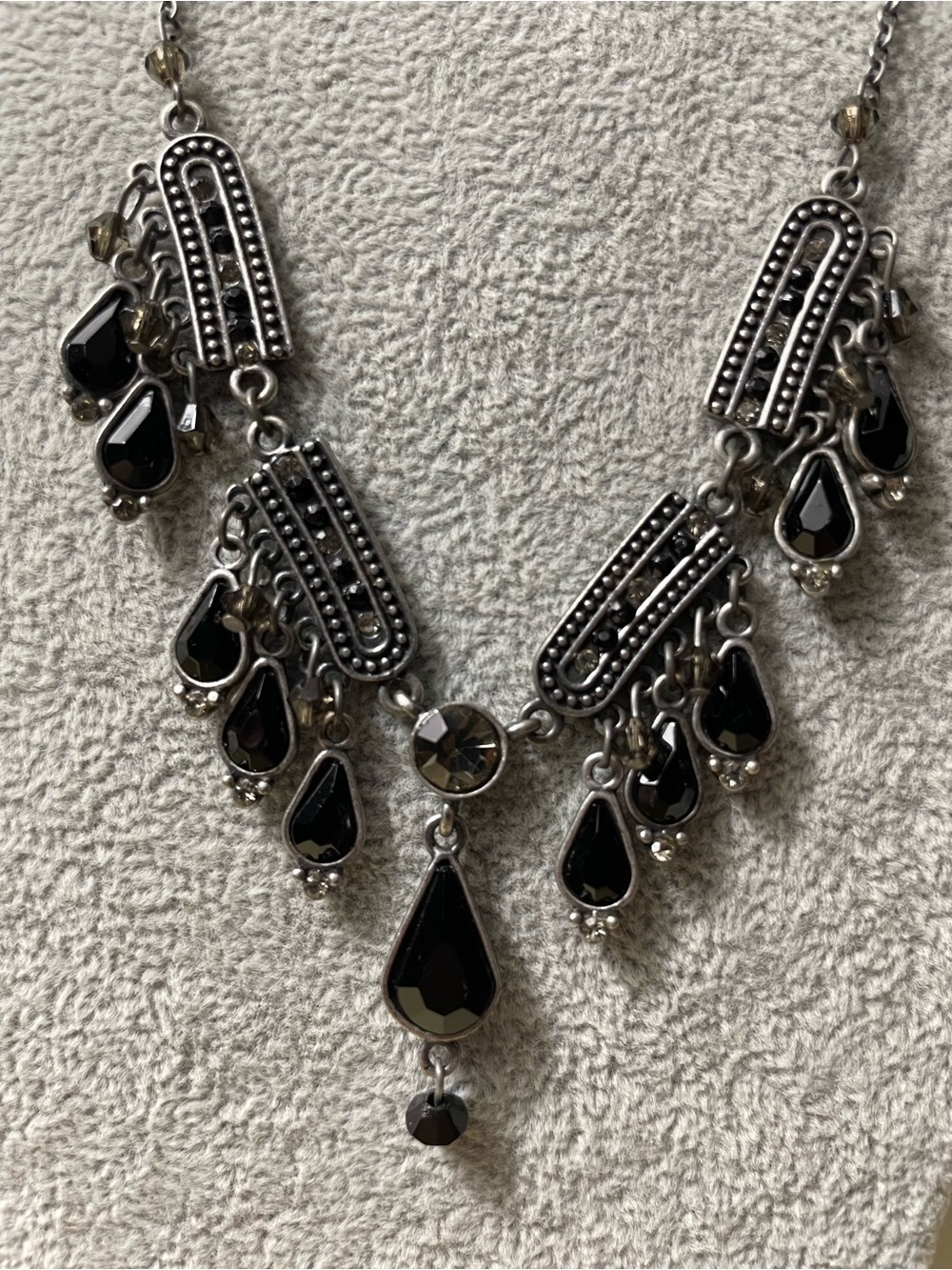 Black Antique-Style Pendant Necklace with Coordinating Drop Necklace